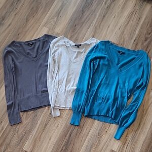 Women's Express V-Neck Sweater Trio - Dark Gray, Light Gray, Teal